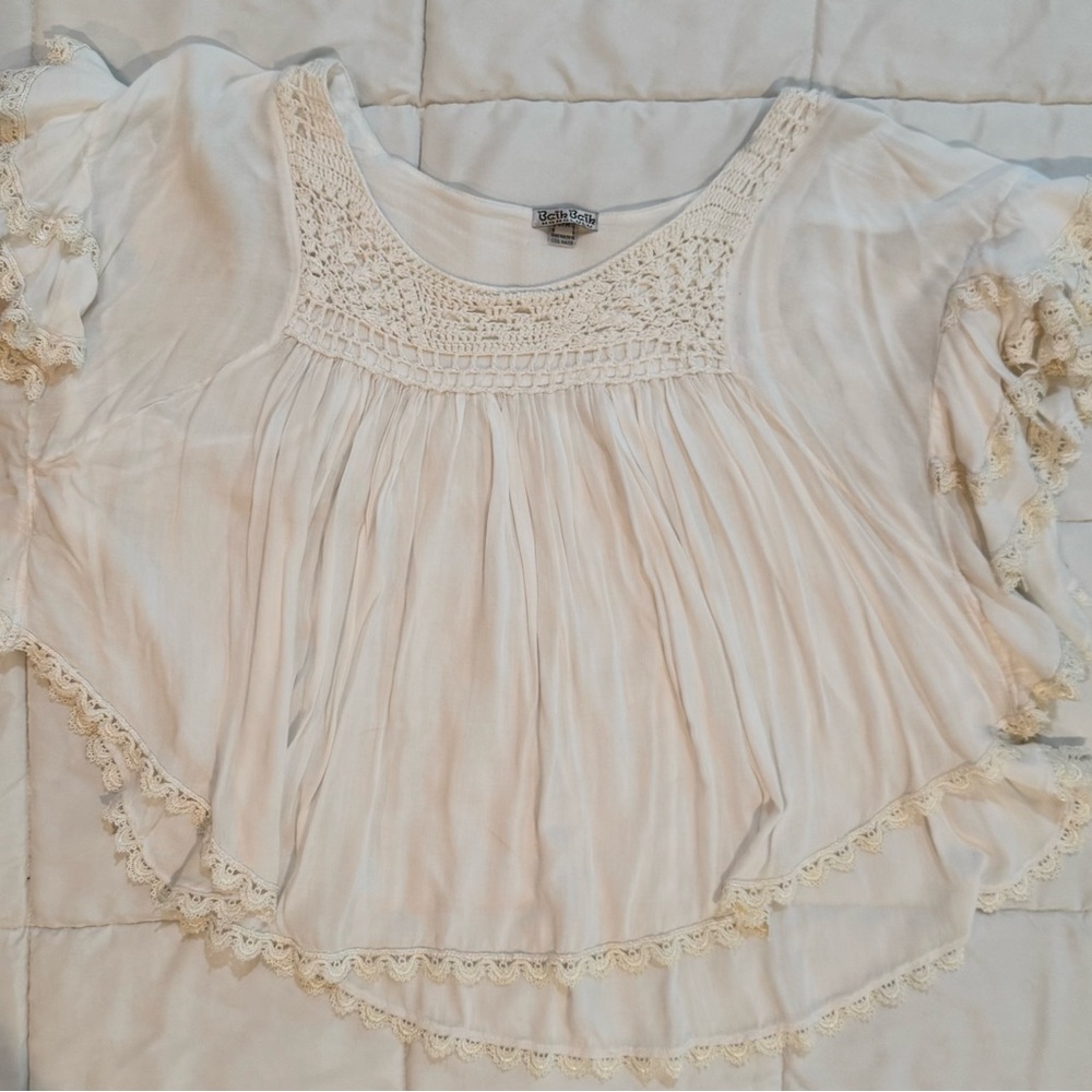 Women's Cream vintage boho Lace Trim Top